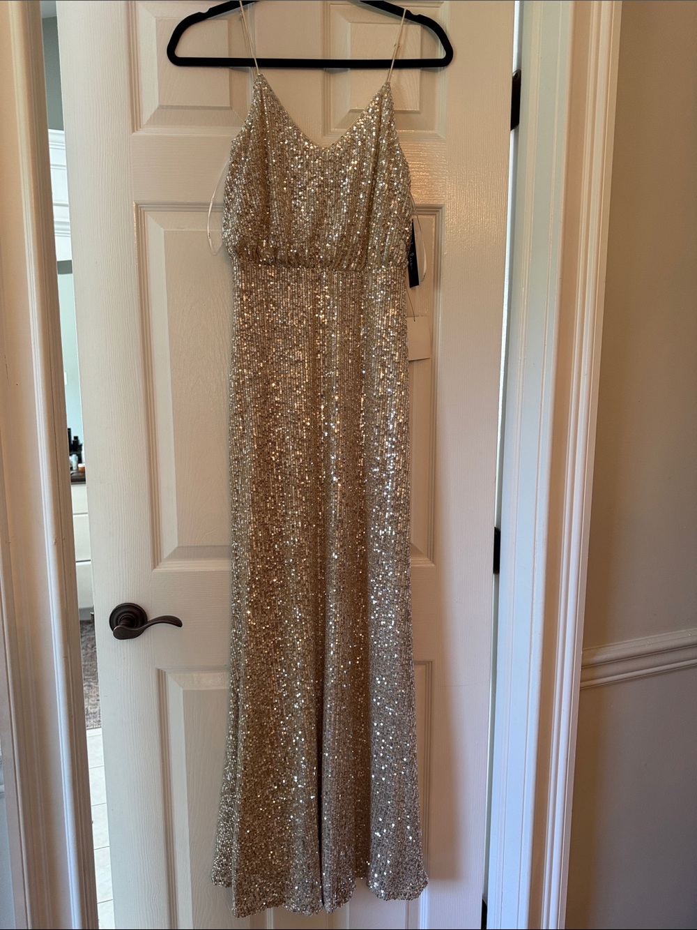 Lulus Gold Sequin Strap Dress